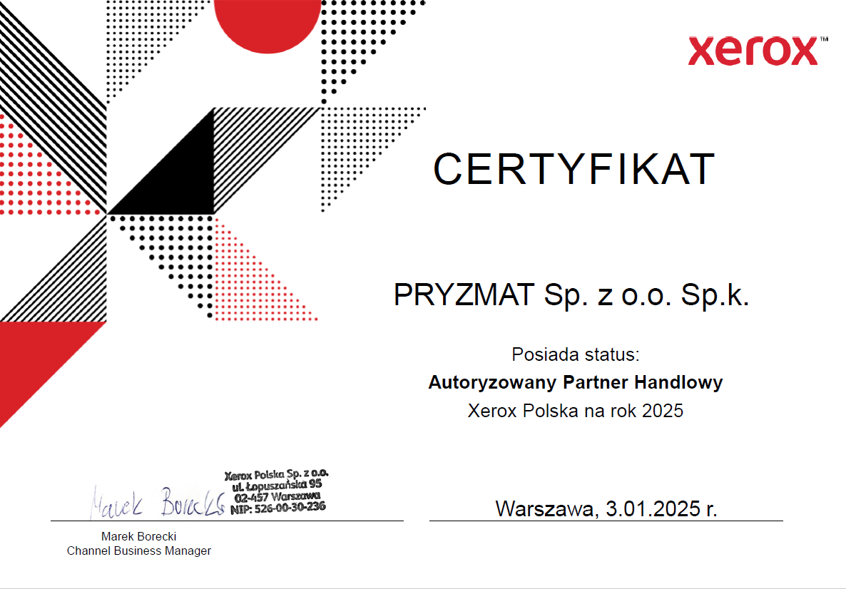 certyfikat partnerzy xerox